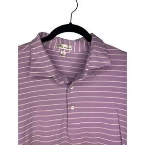 Peter Millar Striped Golf Shirt Polo Size XL Purple White Cotton Stretch
